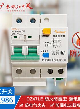 珠江开关 DZ47LE 2P 32-63A 智能断路器 防火防雷型 漏电空气开关