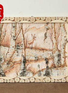 刻画桦木树皮画家居场合装饰大自然风格白桦树皮diy手工工艺画