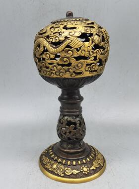 仿古做旧黄铜龙香插熏香炉家居客厅摆件古玩收藏铜器铜香炉摆设金