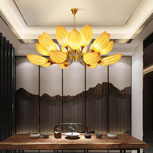 新中式莲花大吊灯客厅茶室酒店大堂寺庙佛堂餐厅饭店包厢大气吊灯