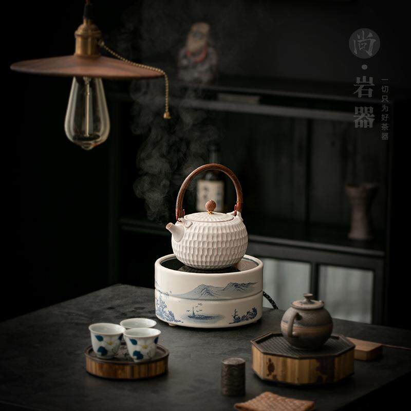 复古白色陶壶陶瓷侧把壶家用煮茶泡茶器养生壶电陶炉全套围炉煮茶