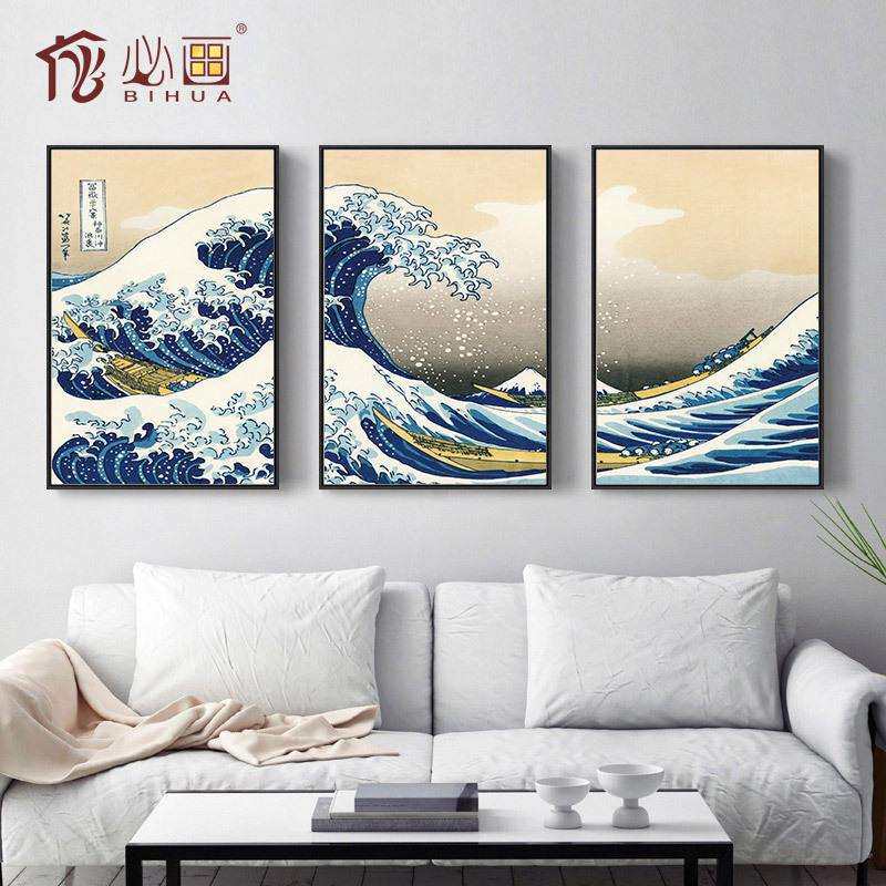 必画新中式客厅装饰画三联有框挂画乘风破浪书房壁画画家居