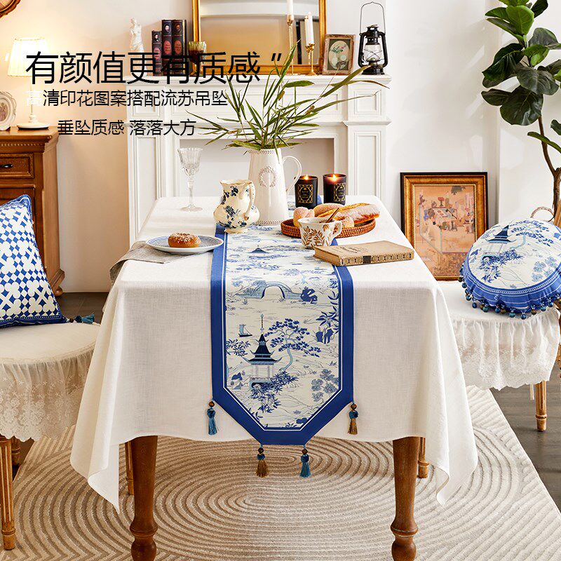 法式中古风桌旗 中式高级感电视柜桌布边柜茶几定制田园长条桌旗
