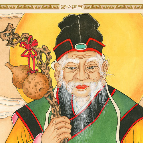 土地爷公公三联中堂画 神仙人物画像卷轴挂画 绢布材质装饰画定制