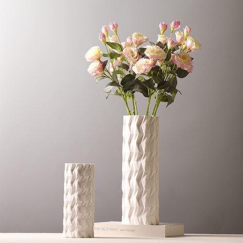 3D打印款陶瓷花瓶 创意直筒插干花花器 样板房客厅电视柜装饰摆件