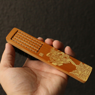 十几年玉竹老料东阳名家裘立刚本工精工留青雕刻文玩刷子把件竹雕