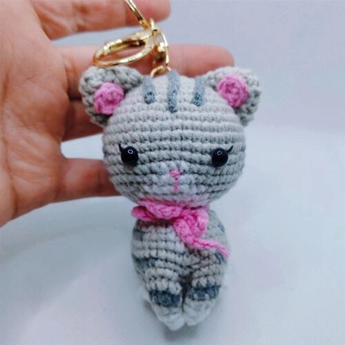 小花猫手工编织玩偶 精品毛线钩织动物挂饰 精致手作猫咪挂件