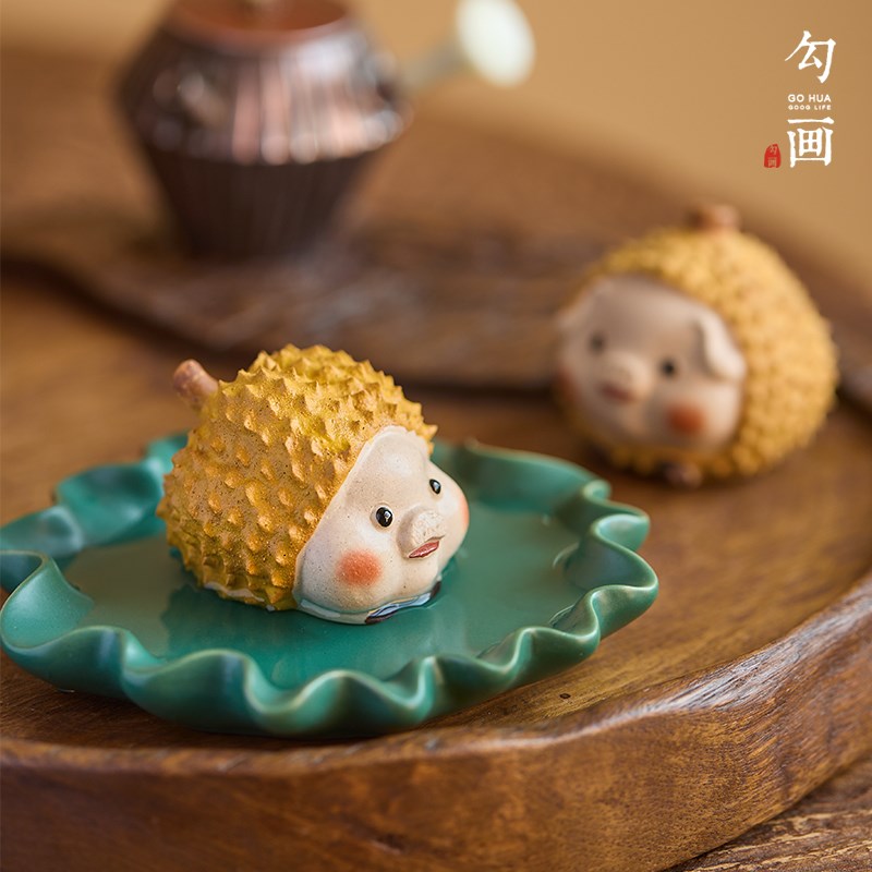 勾画茶宠精品可养高档紫砂榴莲猪创意可爱茶玩趣味茶桌上的小摆件