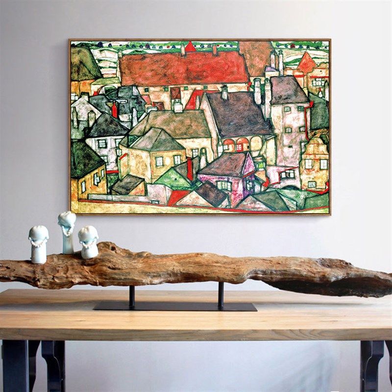 席勒小镇建筑欧式风景油画装饰画餐厅卧室书房挂画现代客厅沙发画