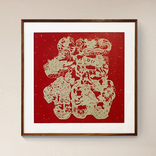 福之十二生肖铜雕画玄关装饰画黄铜手工錾刻高级壁画客厅走廊挂画