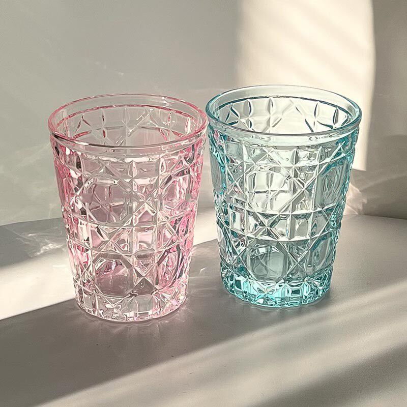 复古浮雕彩色玻璃杯高级感水晶杯家用咖啡啤酒洋酒杯威士忌酒杯子