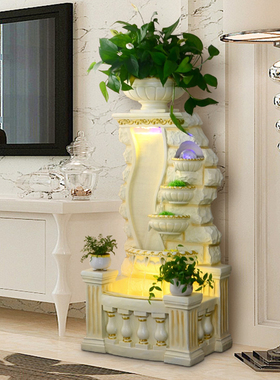 欧式流水生财摆件鱼缸循环水幕墙景观客厅家居装饰落地喷泉加湿器