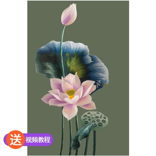 苏绣刺绣手工diy套件自绣材料包初学古风自绣入门针迹荷花3联