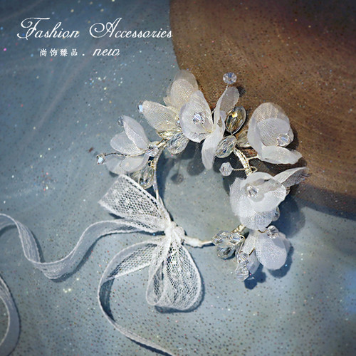 欧美简约仙美白色小清新娘婚礼手腕花西式伴娘团手花环婚纱手绑花