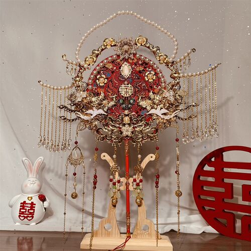 团扇新娘结婚diy材料手工成品婚扇秀禾中式高级喜扇婚礼扇子双面