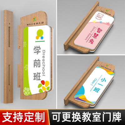 幼儿园教室门牌可更换式实木班级牌双面侧挂园长室阅览室教师办公