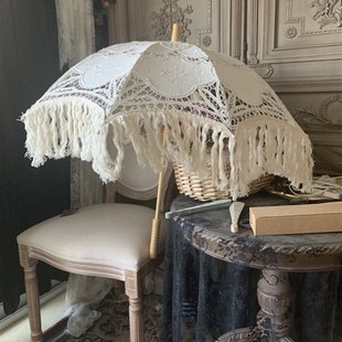 法式婚纱摄影道具外景街拍旅拍新娘婚礼流苏蕾丝伞复古油画风洋伞