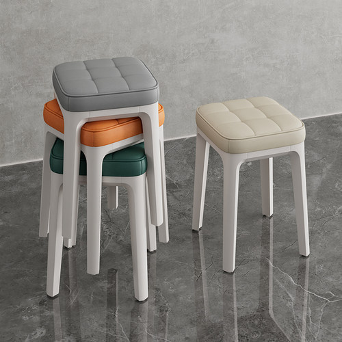 家用软包塑料凳子卧室梳妆凳现代简约客厅板凳餐厅餐凳可叠放高凳