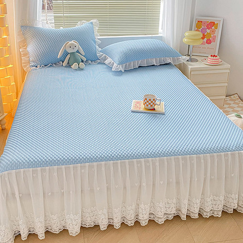 夏季冰豆豆凉席三件套床裙款可机洗冰丝席床垫学生宿舍空调软席子