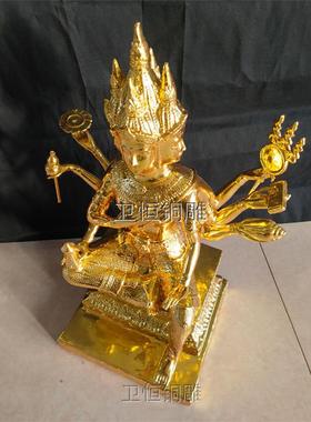 纯铜泰国四面佛 佛大梵天王贴金印度铜佛像东南亚摆件