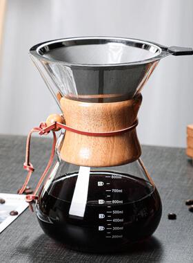 木片手冲咖啡壶高硼硅玻璃咖啡分享壶耐热高温加厚手冲壶chemex壶