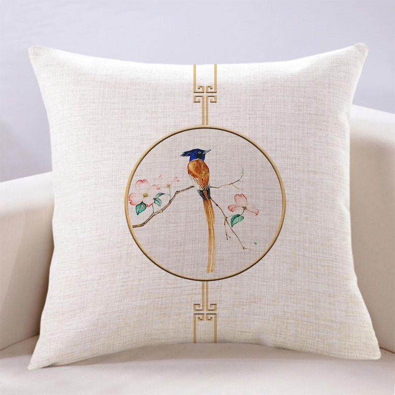 5ZV7新中式古典简约花鸟抱枕客厅客厅沙发方形靠枕卧室床上枕