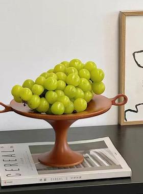 中古风原木色双耳果盘酒店民宿客厅茶几家用水果摆放托盘艺术摆件