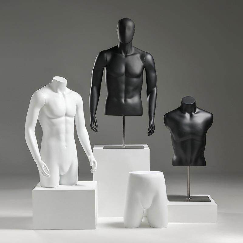 男半身模特人台黑白假人体模型男装店服装店道具全身模特展示架