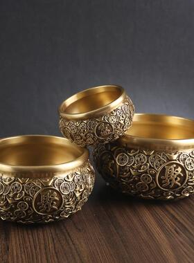 唐腾 铜艺黄铜聚宝盆家居客厅铜钱聚宝盆大号纯铜摆件金属铜制品