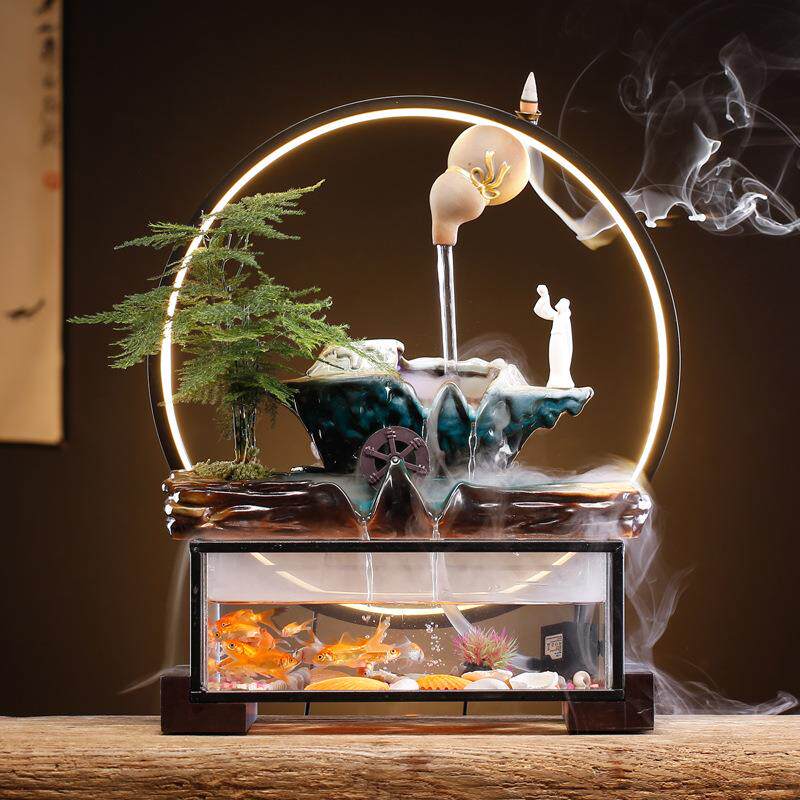 禅意中式流水喷泉摆件鱼缸悬壶循环水创意家居客厅玄关装饰品摆件