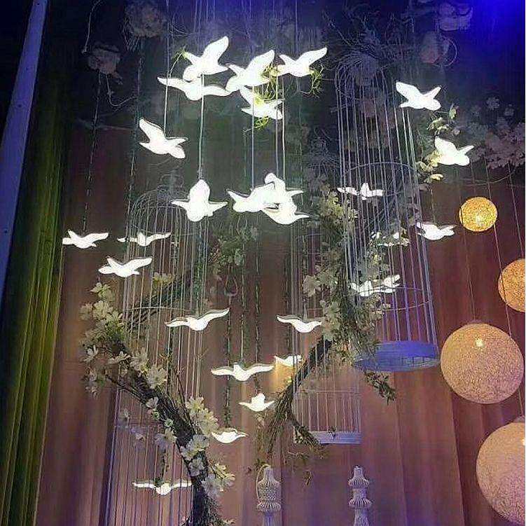 新款婚庆道具LED发光鸟海鸥吊灯 婚礼婚庆橱窗装饰品迎宾区布置