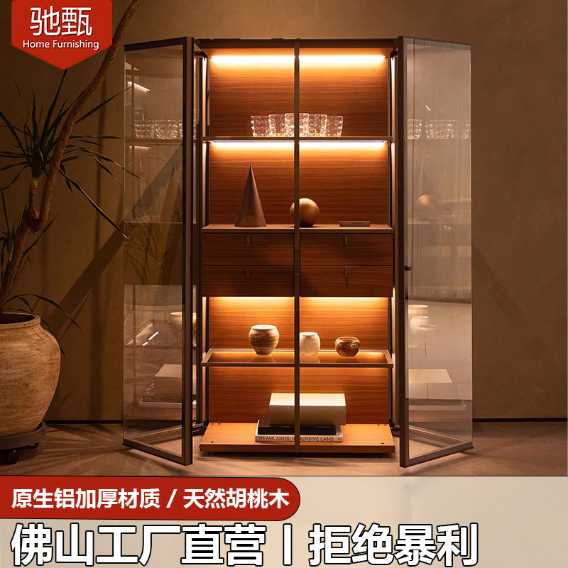 客厅落地柜展翼门铝合金玻璃酒柜展示柜餐边柜储藏柜收纳柜飞机柜