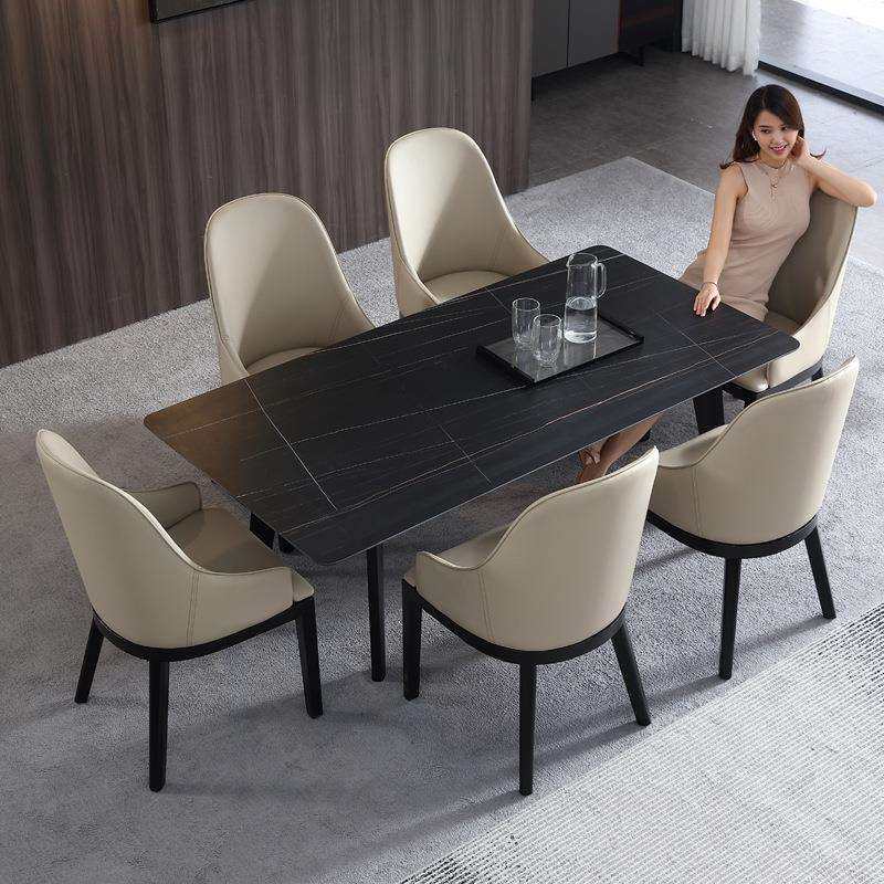 2022款北欧岩板餐桌家用小户型意式轻奢餐椅餐桌大理石餐桌长方形