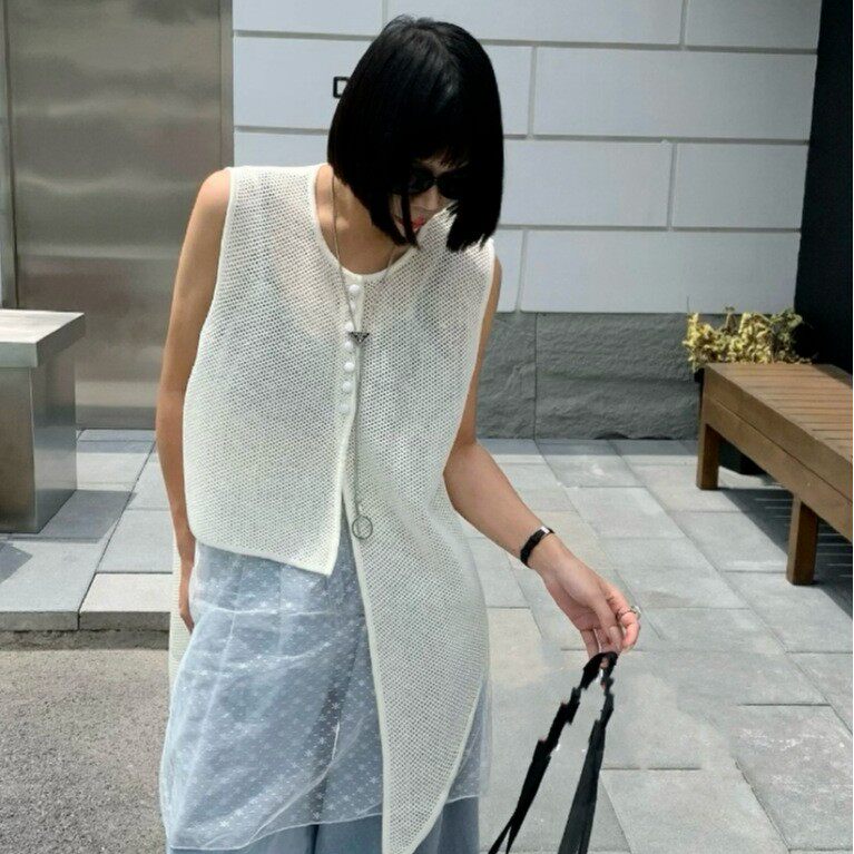 夏季镂空叠穿针织马甲女