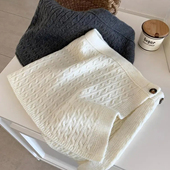 时尚 复古轻亚风纽扣麻花花纹针织屁帘遮臀半身裙披肩围巾配饰单品