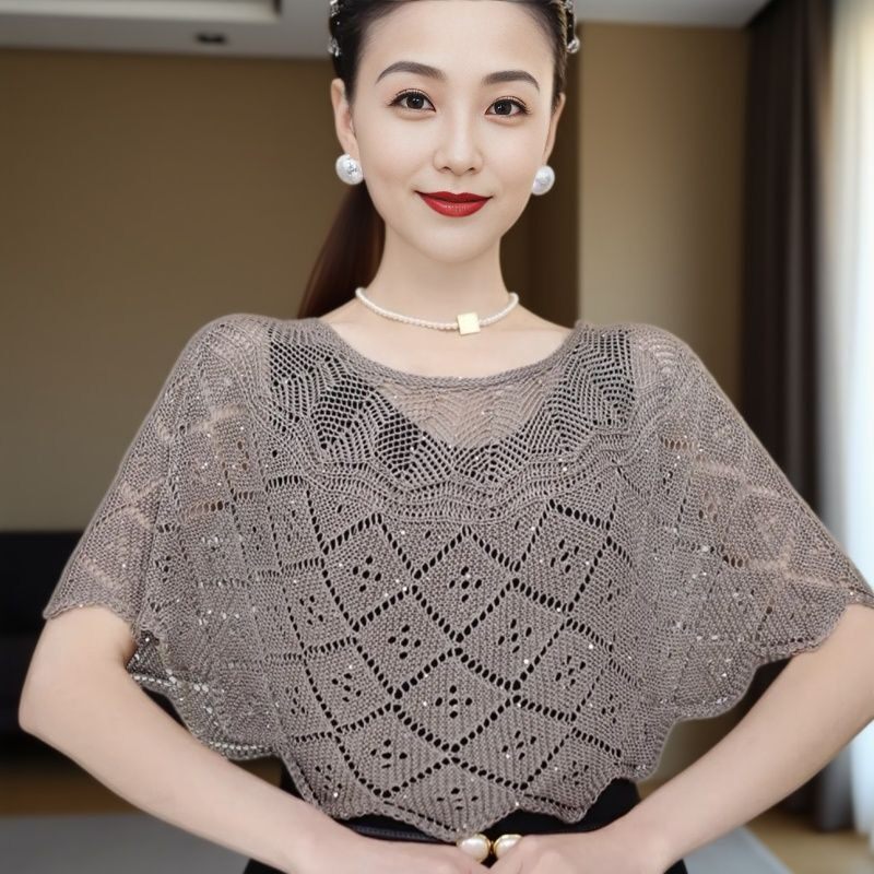 韩版镂空针织披肩女夏季薄款防晒外搭百搭气质围巾贵妇外披配裙子