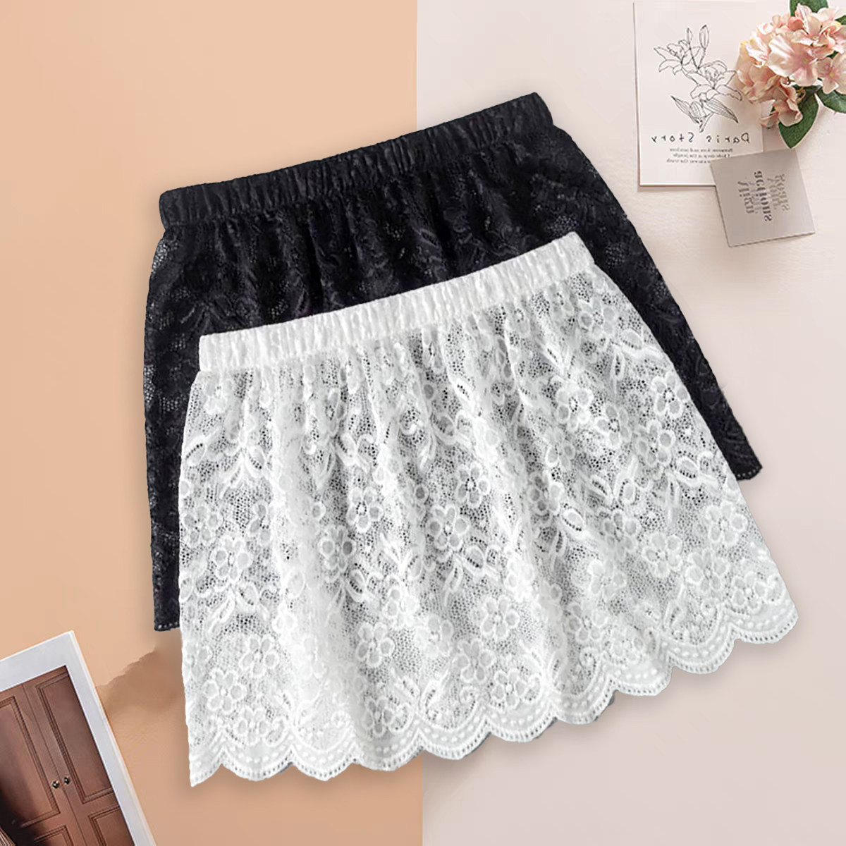 时尚百搭白色蕾丝屁帘女秋冬叠穿打底单品配鲨鱼裤卫衣毛衣半身裙