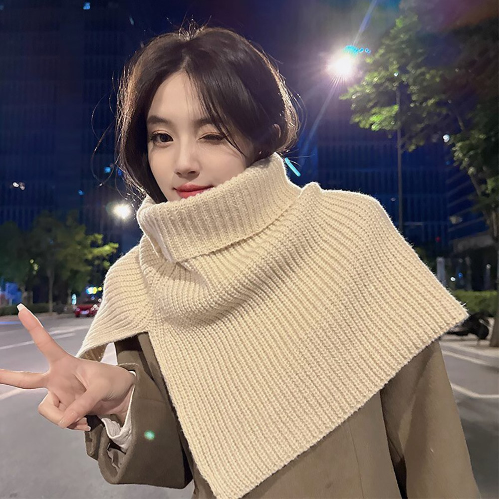 针织围脖披肩女外搭高领斗篷围巾秋冬季保暖毛线服饰配件漂亮洋气