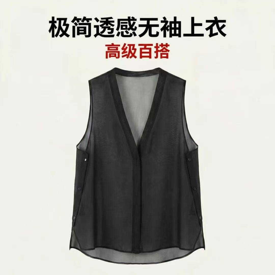 夏季短款雪纺单排扣显瘦马甲