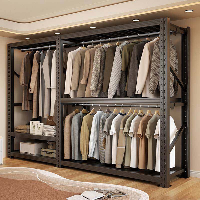 货架式衣柜家用简易组装落地衣帽架开放式金属衣架钢制服装展示架