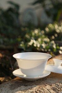 骨瓷小盖碗 潮州工夫茶具纯白高温盖瓯三才碗茶备  陈韵堂
