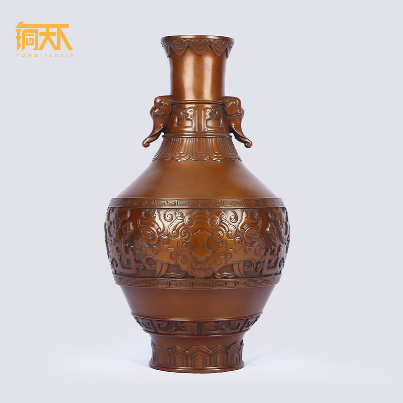紫铜花瓶仿古工艺品摆件创意中式客厅书房玄关电视柜插花家居装饰