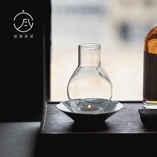 宜室茶话 茶空间手绘陶瓷烛台玻璃灯罩点蜡烛台子茶杯托 文人茶器