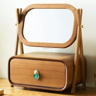 复古新中式首饰收纳盒子实木高档精致带旋转镜子网红梳妆台嫁珠宝
