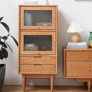 北欧实木电视边柜小户型高柜日式小立柜客厅沙发收纳储物窄柜斗柜