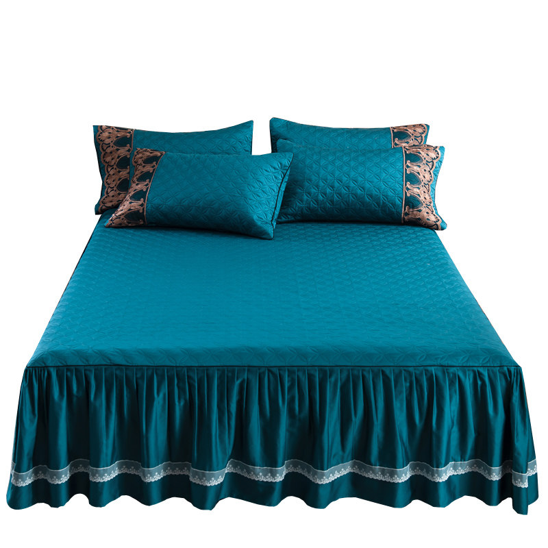 舒瑞雅60支长绒棉贡缎蕾丝刺绣床裙夹棉裙套公主风床罩三件套包邮