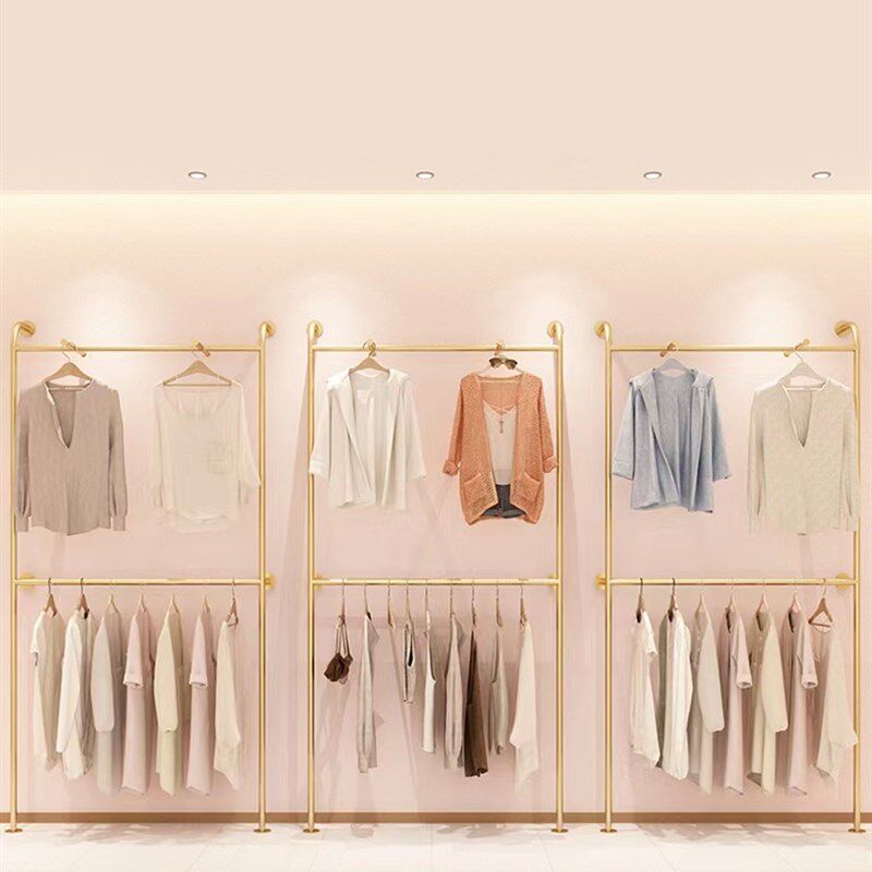 服装店展示架金色上墙壁挂式挂衣服架子女装店陈列架货架落地侧挂