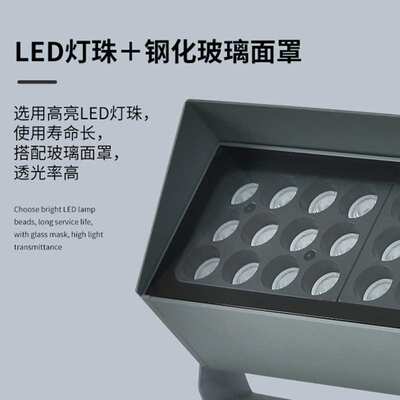 LED户外投光灯led灯珠钢化玻璃面罩投射灯压铸铝材投树灯大功率