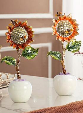 珐琅彩摆件高级感酒柜玄关柜书柜装饰摆件客厅电视柜向日葵装饰品