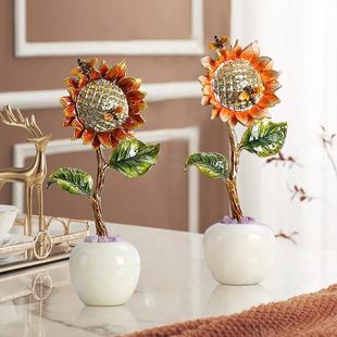 珐琅彩摆件高级感酒柜玄关柜书柜装饰摆件客厅电视柜向日葵装饰品